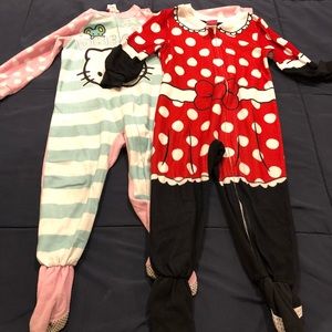 Hello Kitty and Minnie Mouse footsie pajamas